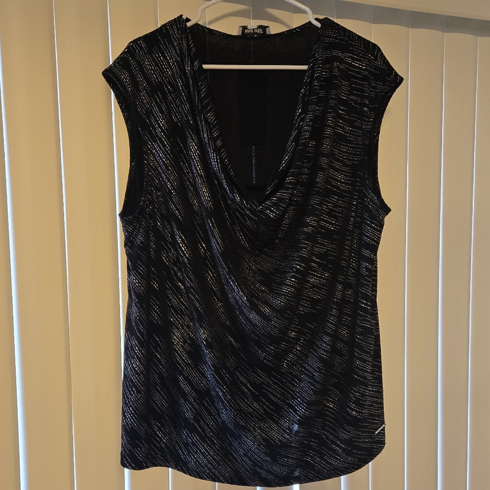 NWT Nine West Womens Sleeveless Black Metallic Cowlneck Top - Size 2X